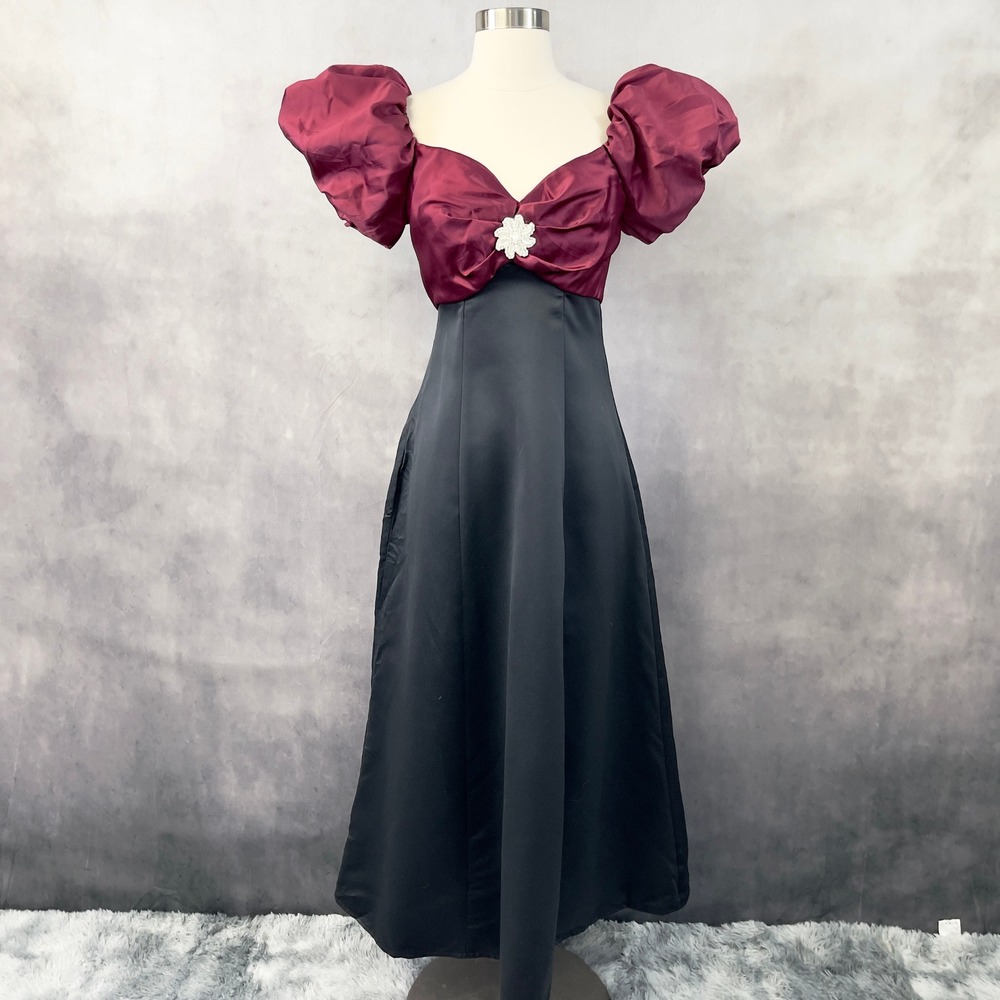 Vintage Puff Sleeve Gown Dress Women 4 Satin Prom 80s Old Hollywood Theater Glam